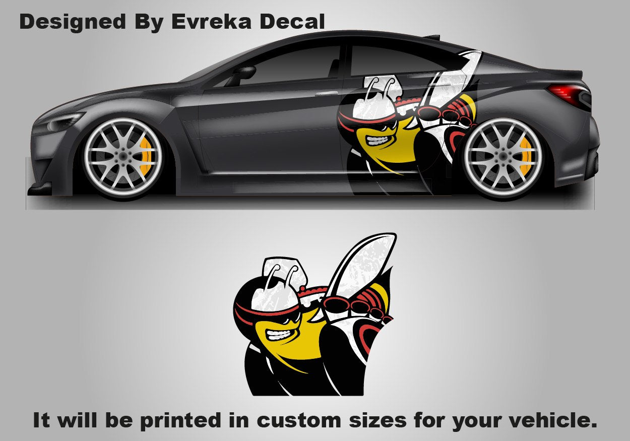 Scat Pack Bumblebee Car Door Decal, Custom Vinyl Graphic Sticker - Dodge Charger Challenger Side Panel Vehicle Wrap Pair - Evreka Decal