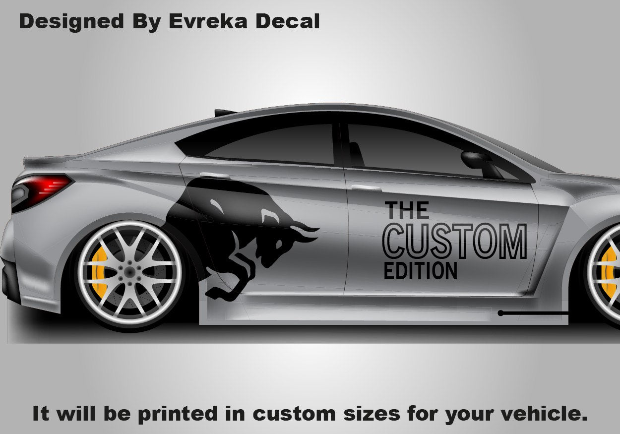 2X Custom Bull Style Car Vinyl Decal, JDM Drift Wrap "Custom Edition", Personalized Racing Graphics & Premium Both Sides Car Decal - Evreka Decal