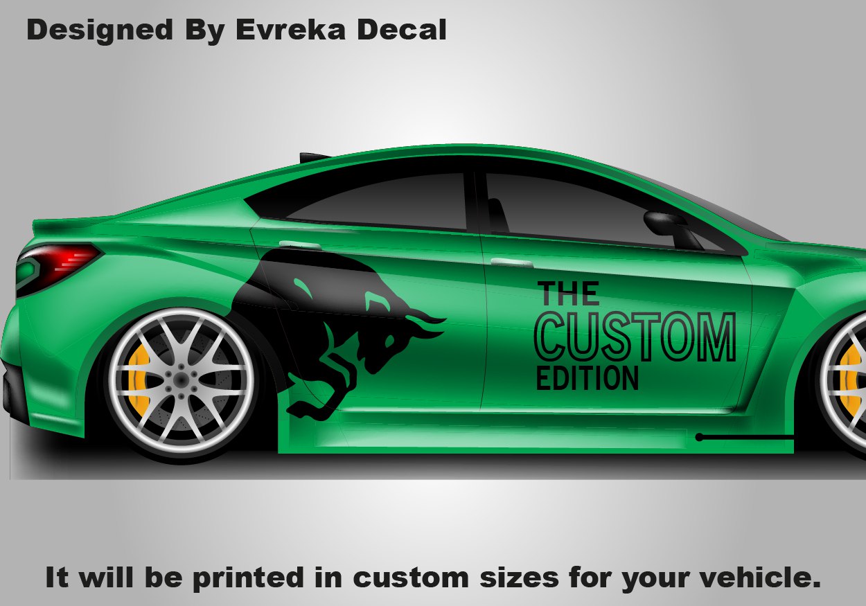 2X Custom Bull Style Car Vinyl Decal, JDM Drift Wrap "Custom Edition", Personalized Racing Graphics & Premium Both Sides Car Decal - Evreka Decal