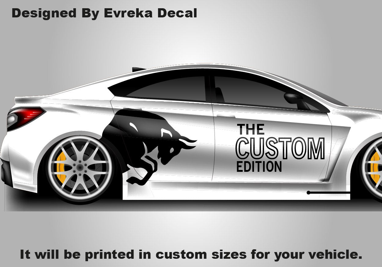 2X Custom Bull Style Car Vinyl Decal, JDM Drift Wrap "Custom Edition", Personalized Racing Graphics & Premium Both Sides Car Decal - Evreka Decal