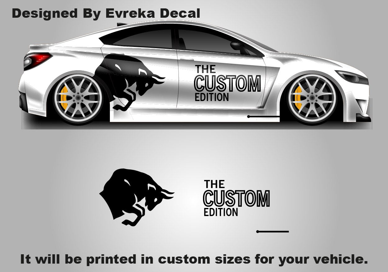 2X Custom Bull Style Car Vinyl Decal, JDM Drift Wrap "Custom Edition", Personalized Racing Graphics & Premium Both Sides Car Decal - Evreka Decal