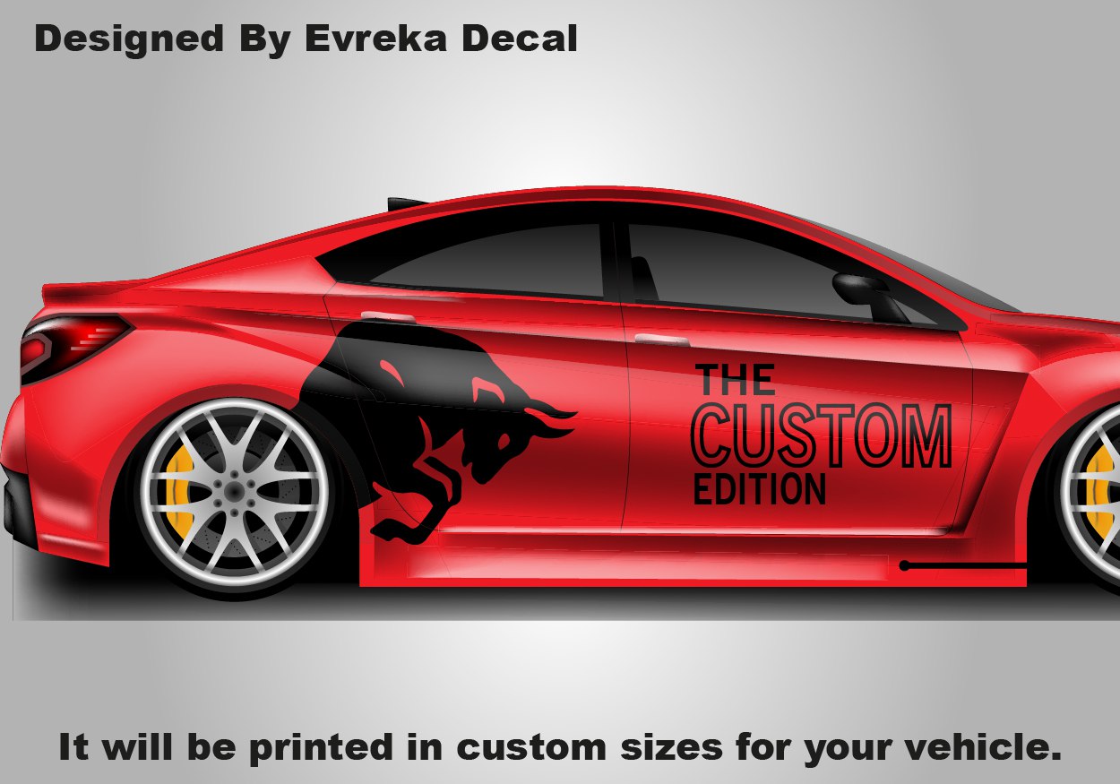 2X Custom Bull Style Car Vinyl Decal, JDM Drift Wrap "Custom Edition", Personalized Racing Graphics & Premium Both Sides Car Decal - Evreka Decal