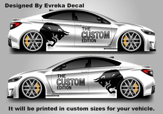 2X Custom Bull Style Car Vinyl Decal, JDM Drift Wrap "Custom Edition", Personalized Racing Graphics & Premium Both Sides Car Decal - Evreka Decal