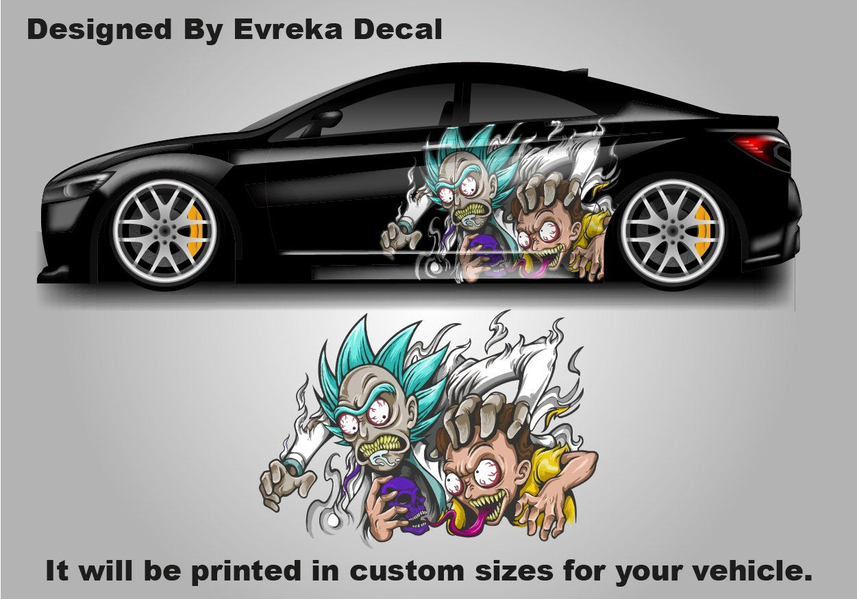 Rick and Morty Car Decal, Zombie Rick and Morty Vinyl Wrap, Custom Size Side Body Graphic, Anime Car Sticker, Itasha Style Vehicle Livery