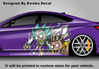 Rick and Morty Car Decal, Zombie Rick and Morty Vinyl Wrap, Custom Size Side Body Graphic, Anime Car Sticker, Itasha Style Vehicle Livery
