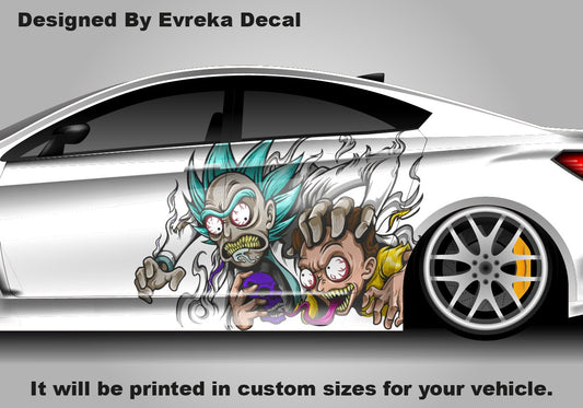 Rick and Morty Car Decal, Zombie Rick and Morty Vinyl Wrap, Custom Size Side Body Graphic, Anime Car Sticker, Itasha Style Vehicle Livery - Evreka Decal