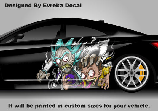 Rick and Morty Car Decal, Zombie Rick and Morty Vinyl Wrap, Custom Size Side Body Graphic, Anime Car Sticker, Itasha Style Vehicle Livery