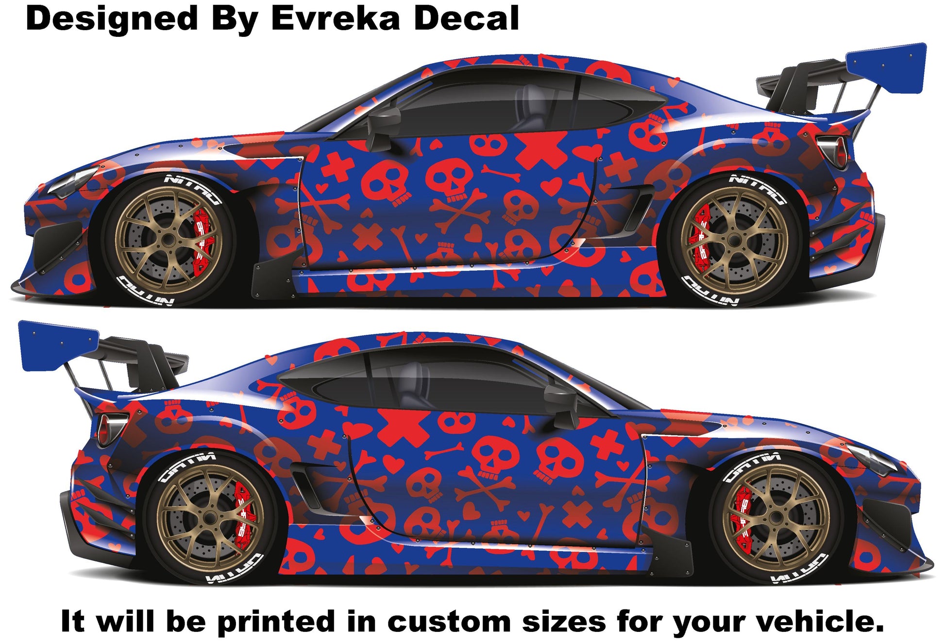 x2 Large Skull Side Graphic Splash, Large decal for Charger, Challenger, Mustang, Camaro, Honda - Evreka Decal