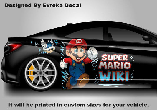 Super Mario Car Side Wrap, Full Color Graphics, Vinyl Livery Decal fit any car, Universal Size, Car Wrap - Anime Cartoon - Evreka Decal