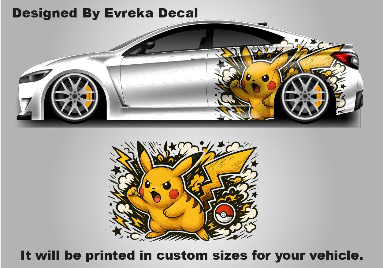 Pikachu Car Decals: Car Vinyl | Hood And Car Side Decal | Comics character, Pokemon character, Designed Car Livery, Cast Vinyl Wrap - Evreka Decal