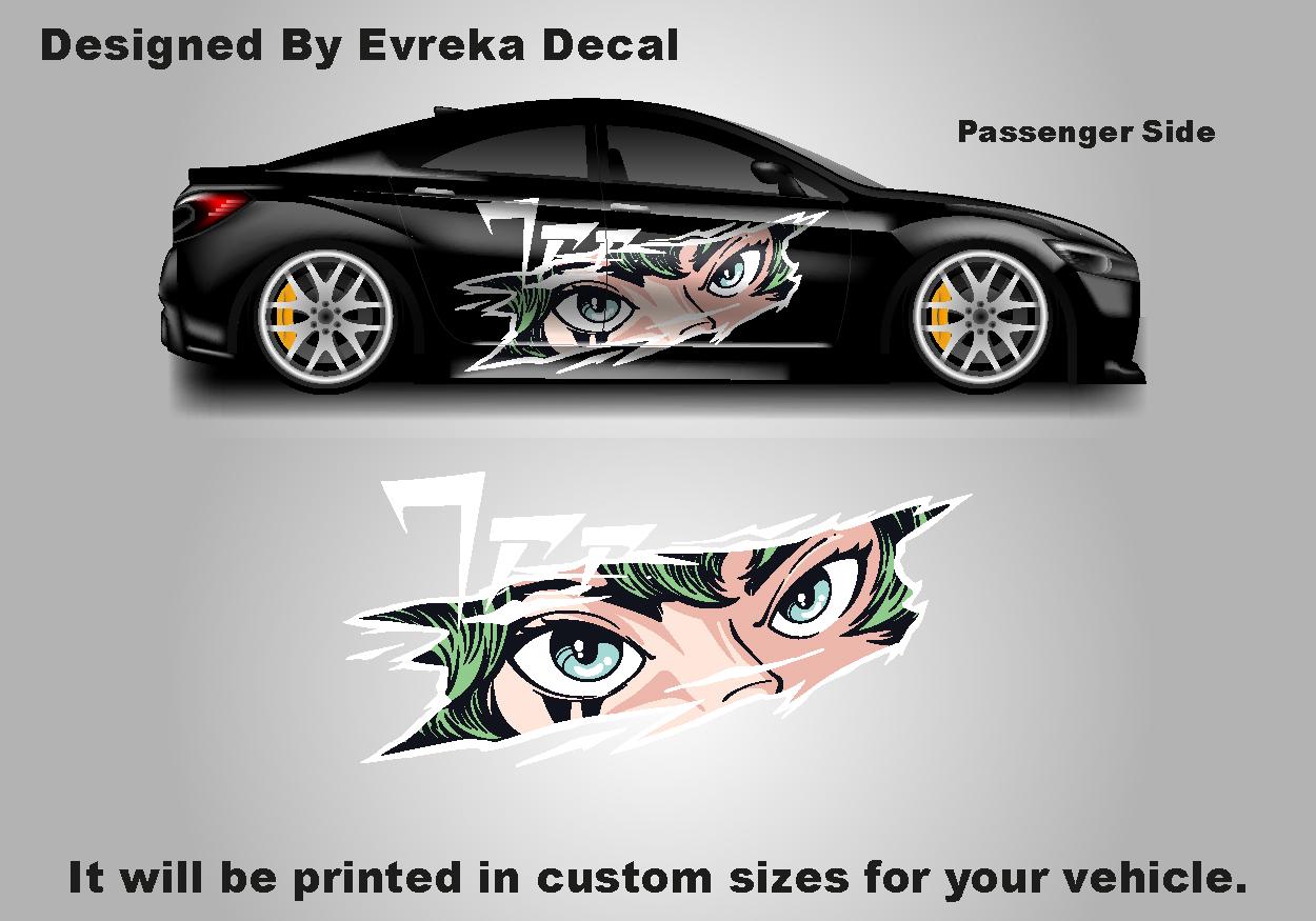 Anime Girl Car Side Wrap, Full Color Graphics, Vinyl Livery Decal fit any car, Universal Size, Car Wrap - Evreka Decal