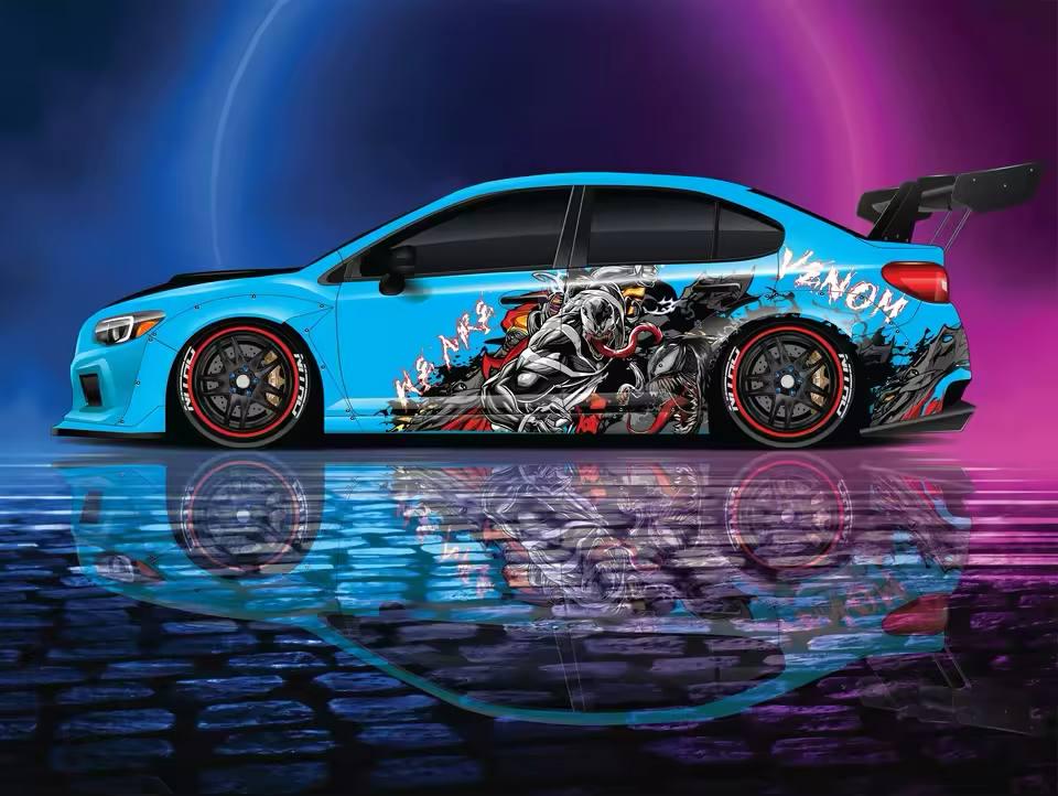 Venom New Design, American superhero the Marvel Comics character, Venom Designed Car Livery, Cast Vinyl Wrap, Universal Size, Car Wrap - Evreka Decal