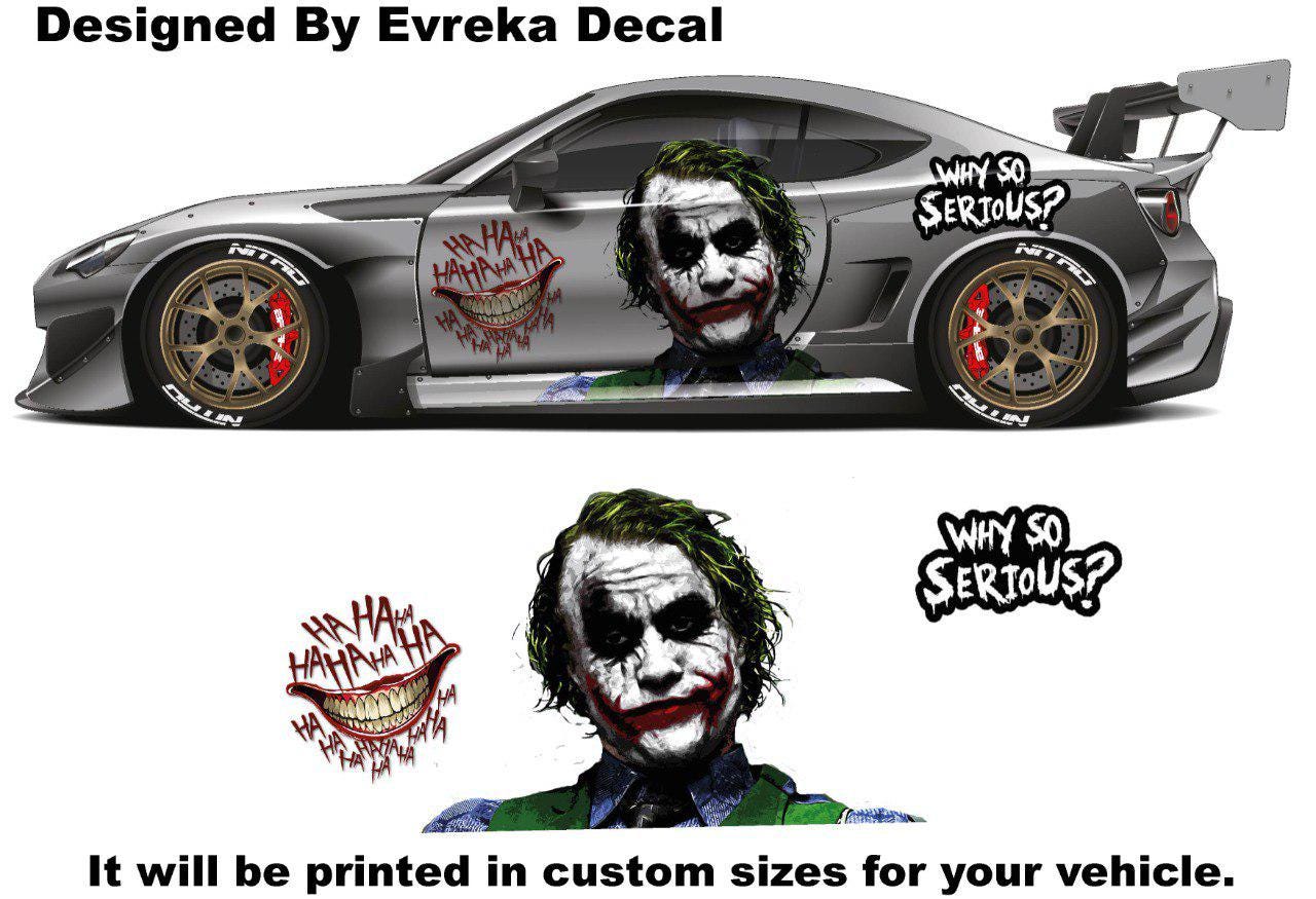 JOKER, Super Hero Villain Inspired Car Side Decal, Universal Size, Cast Vinyl Wrap, why so serıous - Evreka Decal