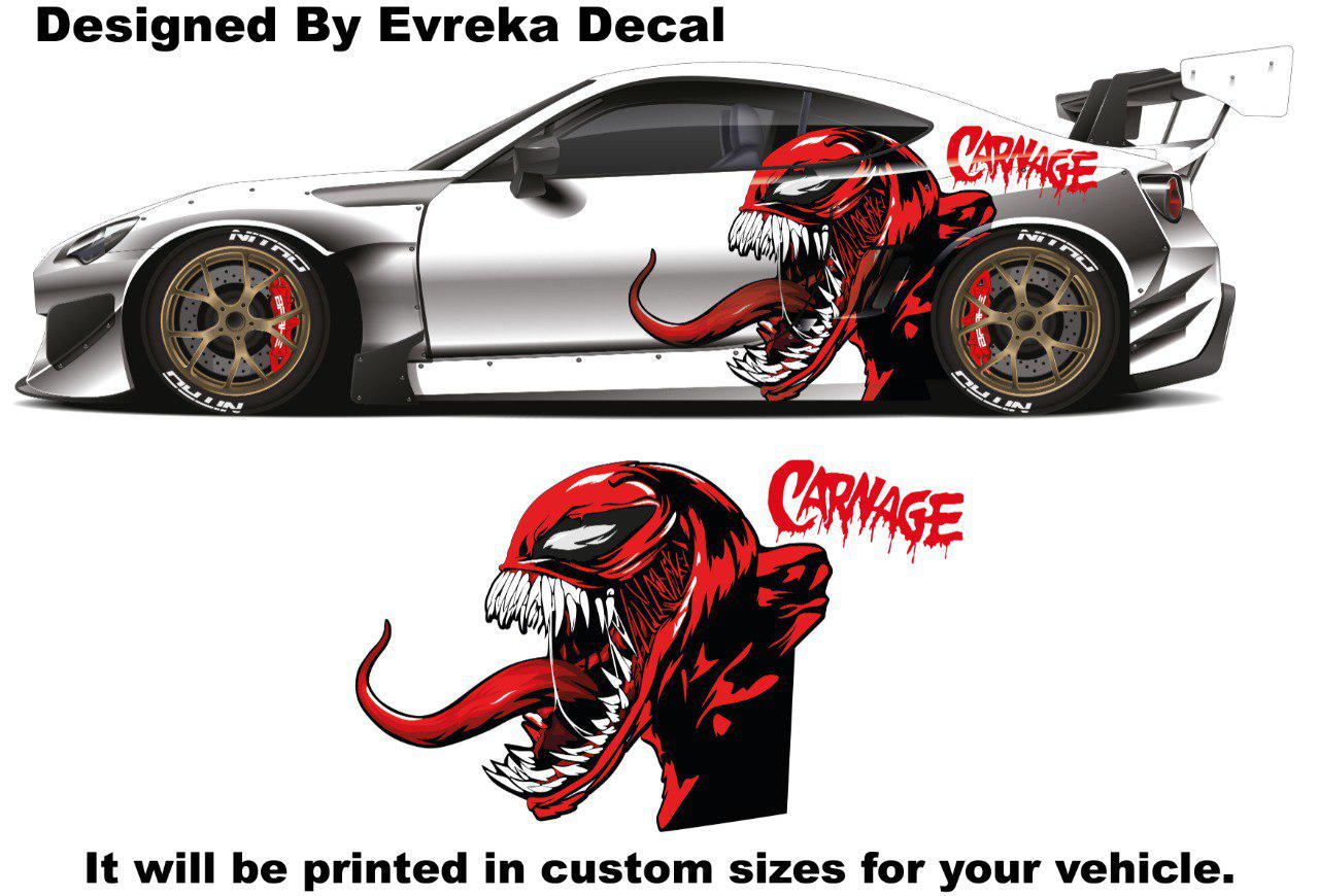 Carnage Car decal , American superhero the Marvel Comics character, Carnage Designed Car Livery, Cast Vinyl Wrap, Universal Size, Car Wrap - Evreka Decal