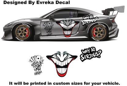 JOKER, Super Hero Villain Inspired Car Side Decal, Universal Size, Cast Vinyl Wrap, why so serious - Evreka Decal