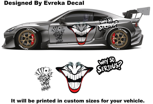 JOKER, Super Hero Villain Inspired Car Side Decal, Universal Size, Cast Vinyl Wrap, why so serious - Evreka Decal