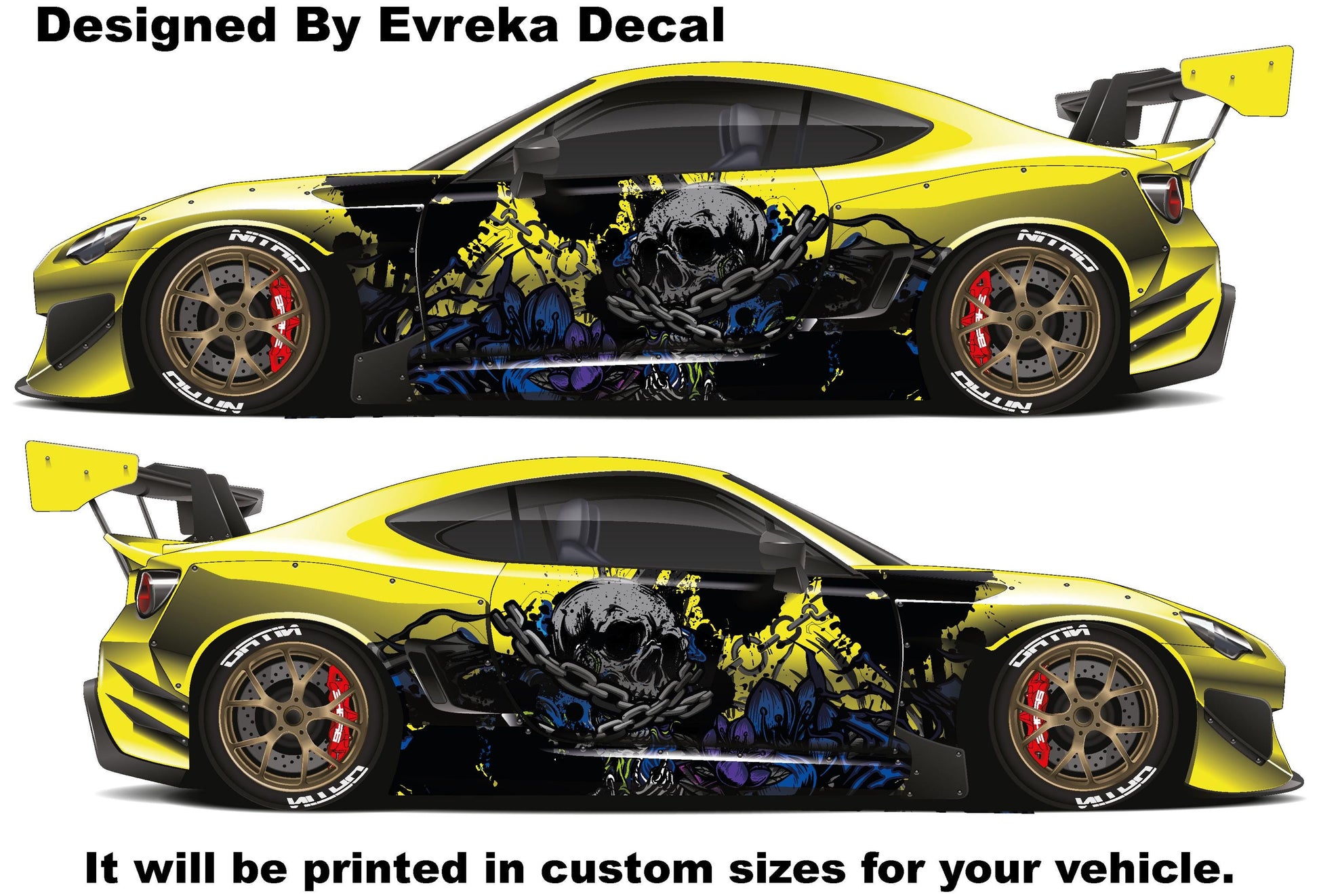 Large Skull Side Graphic Splash, Large decal for Charger, Challenger, Mustang, Camaro, Honda - Evreka Decal