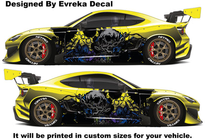 Large Skull Side Graphic Splash, Large decal for Charger, Challenger, Mustang, Camaro, Honda - Evreka Decal