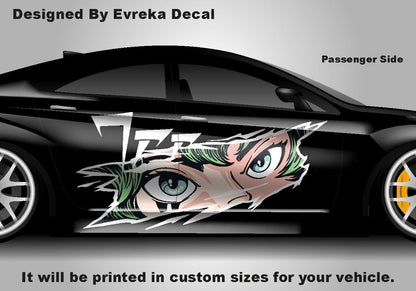 Anime Girl Car Side Wrap, Full Color Graphics, Vinyl Livery Decal fit any car, Universal Size, Car Wrap - Evreka Decal