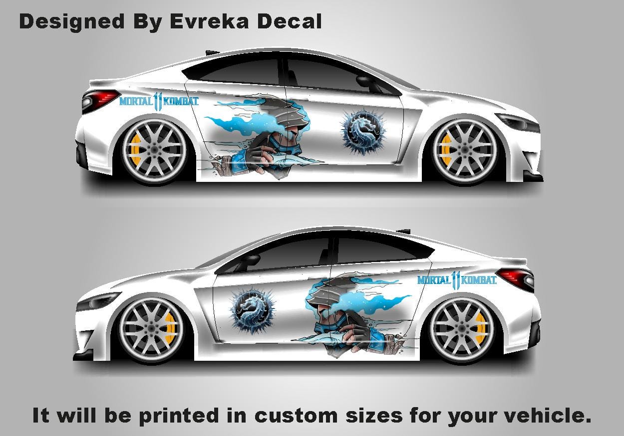 SUBZERO Car Wrap - Sides Design - Subzero Car Decal, Hanzo Hasashi, Ninja In The Mortal Kombat Fighting - Evreka Decal