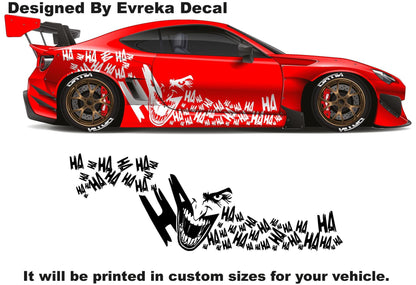 2 x Joker, Ha Ha Ha, the greatest villain ever, JOKER, Super Hero Villain Inspired Car Side Decal, Universal Size, Cast Vinyl Wrap - Evreka Decal