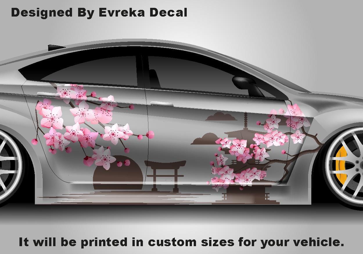 Sakura Cherry Blossom Car Livery, Japanese Theme Side Car Vinyl Livery, Universal Size - Evreka Decal
