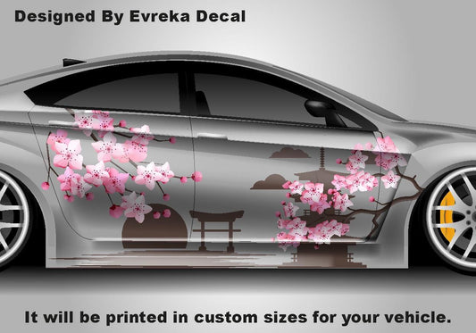 Sakura Cherry Blossom Car Livery, Japanese Theme Side Car Vinyl Livery, Universal Size - Evreka Decal
