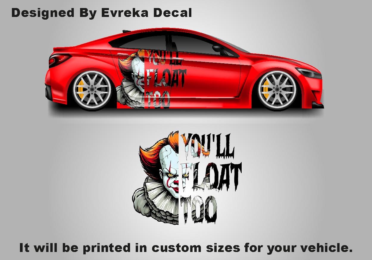 Halloween Pennywise IT, Horrorclown, Car Livery, Cast Vinyl Wrap, Universal Size, Car Wrap • Passenger Side / One Pcs - Evreka Decal