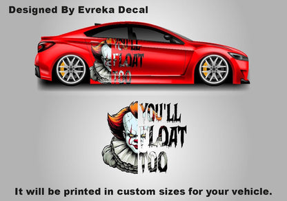 Halloween Pennywise IT, Horrorclown, Car Livery, Cast Vinyl Wrap, Universal Size, Car Wrap • Passenger Side / One Pcs - Evreka Decal