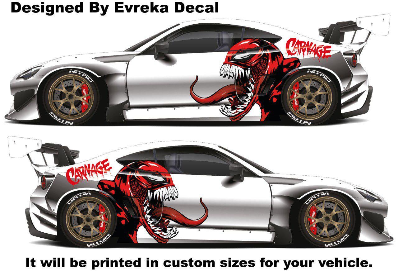 Carnage Car decal , American superhero the Marvel Comics character, Carnage Designed Car Livery, Cast Vinyl Wrap, Universal Size, Car Wrap - Evreka Decal