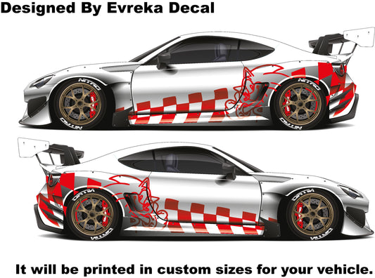 2x Sonic Car Side Rear Fender Top Decal. Sonic Side Car Sticker. Racing Flag Decal. Mustang- Charger-Challenger-Porsche-Ford - Evreka Decal