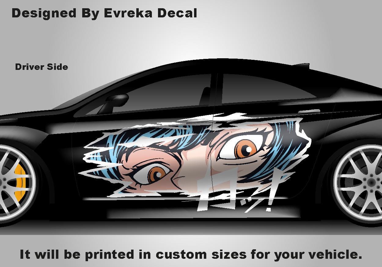 Anime Girl Car Side Wrap, Full Color Graphics, Vinyl Livery Decal fit any car, Universal Size, Car Wrap - Evreka Decal