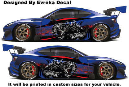 Angry Wrap Decal - Angry Tiger Decal - Side Body Tiger Decal- Special Decal - Mustang - Charger - Challenger - Camaro - Includes Both Side - Evreka Decal