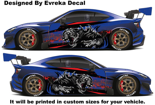 Angry Wrap Decal - Angry Tiger Decal - Side Body Tiger Decal- Special Decal - Mustang - Charger - Challenger - Camaro - Includes Both Side - Evreka Decal