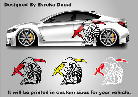 Two-Toned Reaper Scythe Head Car Decal - Skull Car Wrap(BOTH SİDES) - Evreka Decal