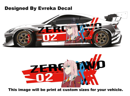 Zero Two Japanese Anime Vehicle Shine Theme Side Car Wrap Vinyl Wrap Universal Size Sticker - Evreka Decal