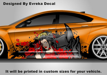 Custom Samurai Livery Racing Side Wrap; JDM Inspired Samurai Custom Decal Side - Evreka Decal