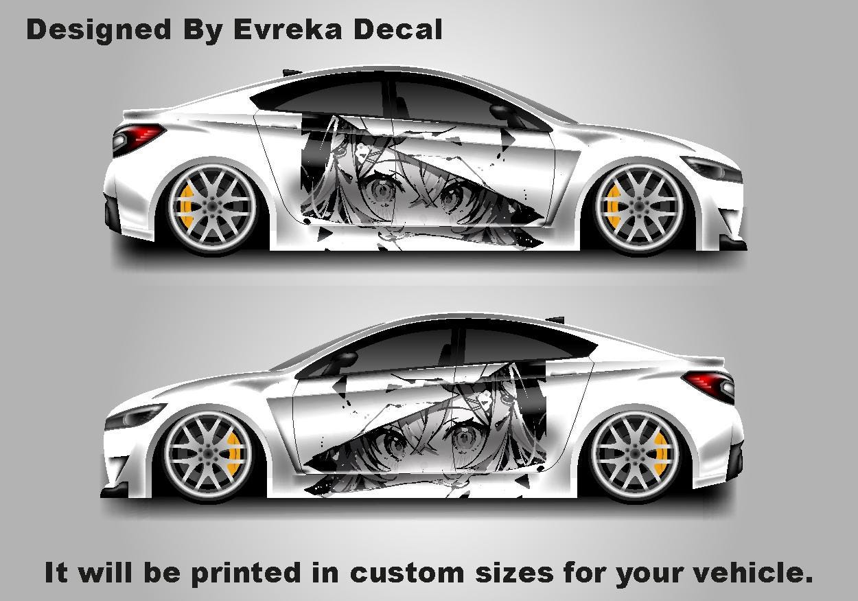 Anime Girl Car Side Wrap, Cartoon Drawing Graphics, Vinyl Livery Decal fit any car, Universal Size, Car Wrap - Evreka Decal