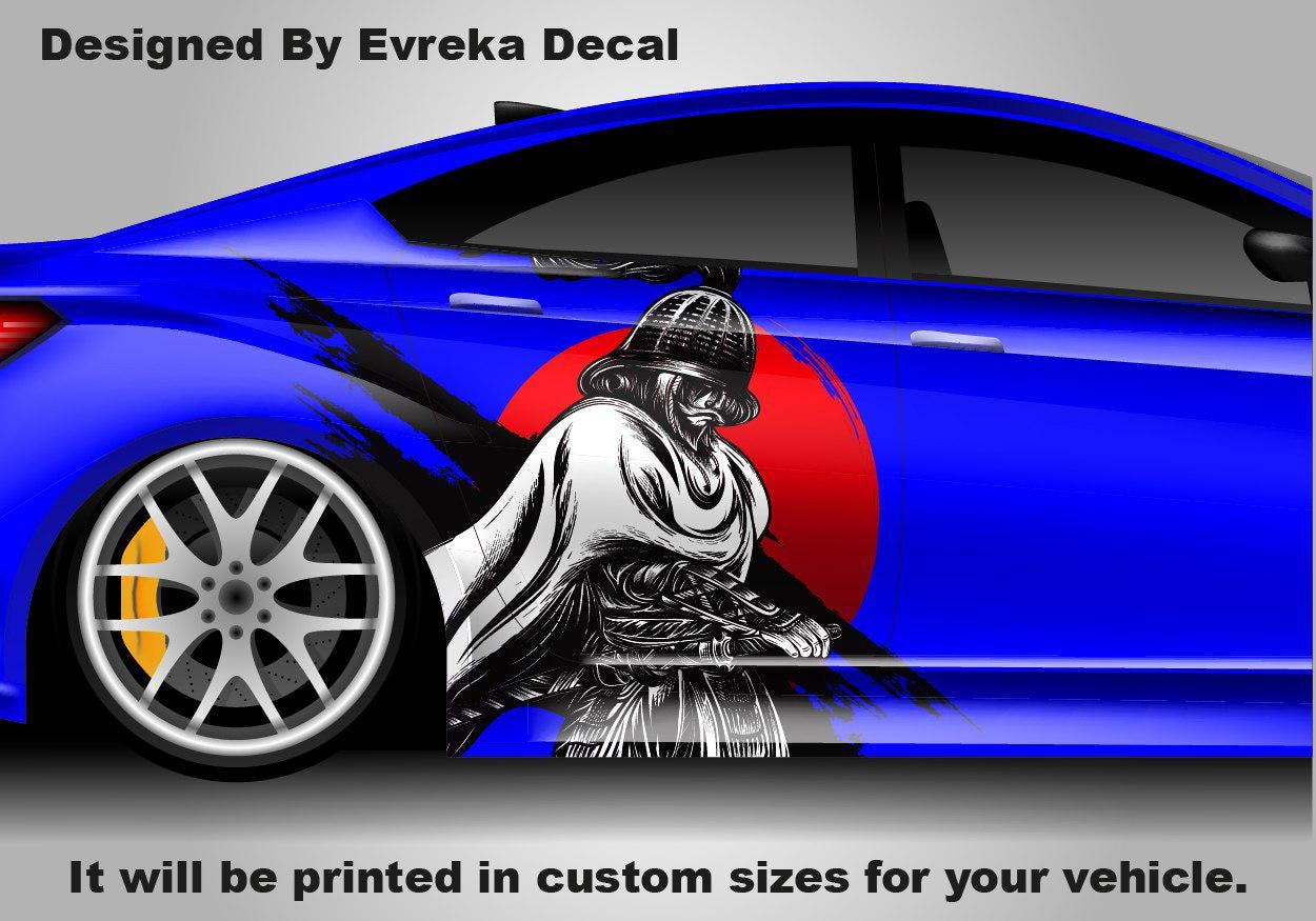 Custom Samurai Livery Racing Side Wrap; JDM Inspired Samurai Custom Decal Side - Evreka Decal