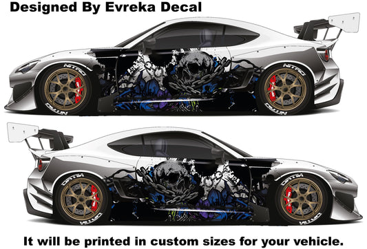 Large Skull Side Graphic Splash, Large decal for Charger, Challenger, Mustang, Camaro, Honda - Evreka Decal