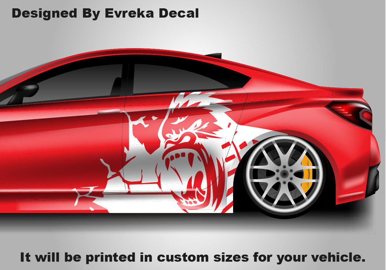 x2 Angry Gorilla Kong Sticker / Decal- INCLUDES BOTH Sides. Decal Sticker King Kong Growling Gorilla | Side of Car Graphic | Vinyl Decal | - Evreka Decal