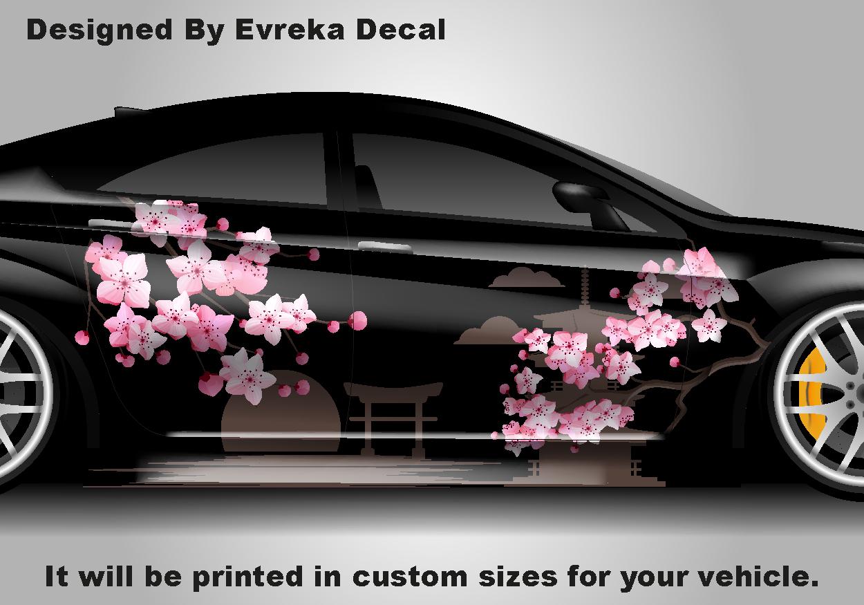 Sakura Cherry Blossom Car Livery, Japanese Theme Side Car Vinyl Livery, Universal Size - Evreka Decal