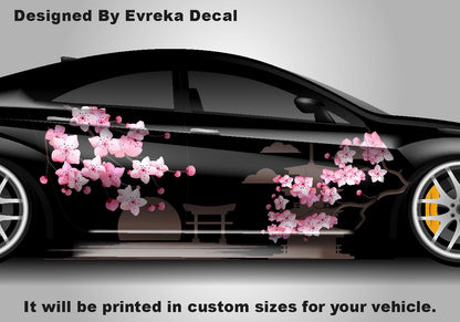 Sakura Cherry Blossom Car Livery, Japanese Theme Side Car Vinyl Livery, Universal Size - Evreka Decal