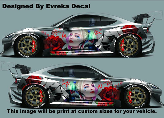 Harley Quinn and Glamorous inspirational design, Cast Vinyl Wrap, Universal Size, Car Livery, Car decal - Evreka Decal