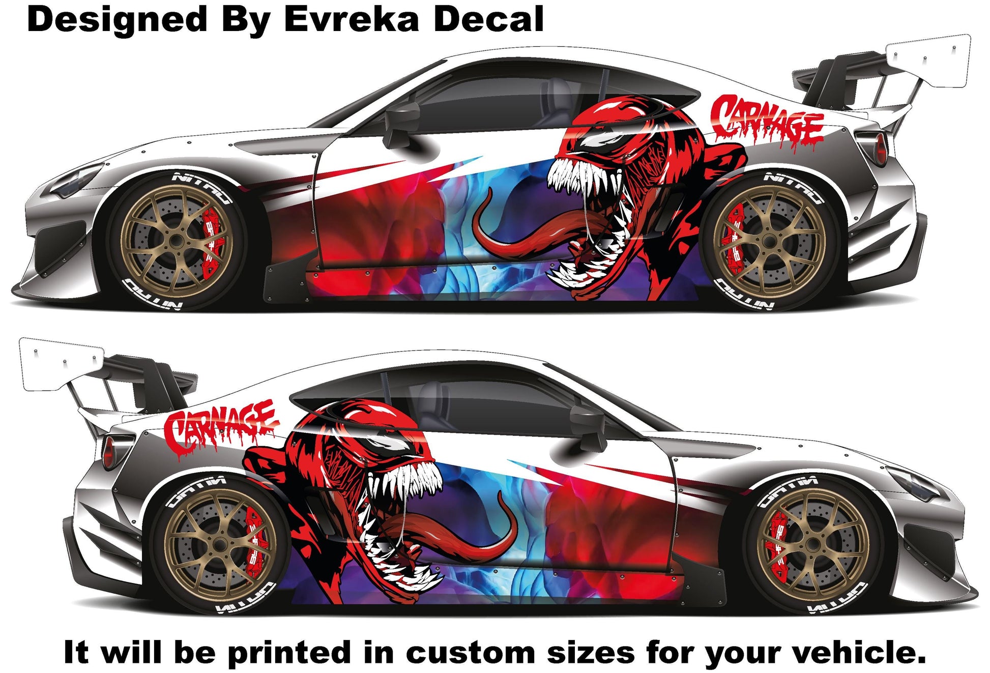 Carnage Car decal , American superhero the Marvel Comics character, Carnage Designed Car Livery, Cast Vinyl Wrap, Universal Size, Car Wrap - Evreka Decal
