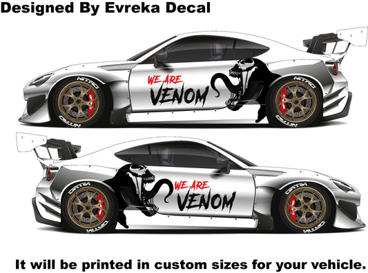 2x VENOM Superhero, Villain Inspired Car Side Sticker, Universal Size, Car Decal Wrap (Both Sides) - Evreka Decal