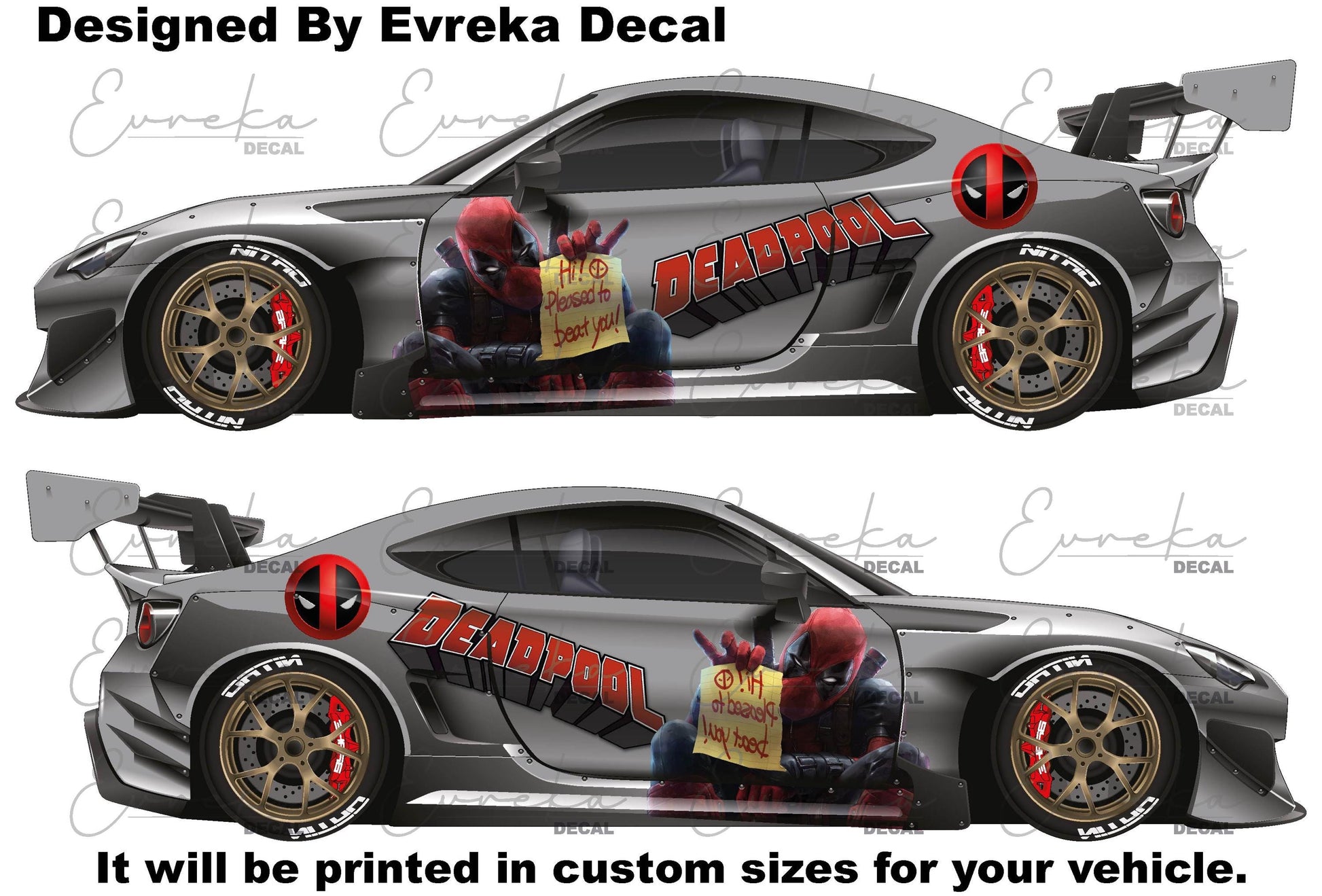 Deadpool Super Hero, Villain Inspired Car Side Decal, Universal Size, Cast Vinyl Wrap Active - Evreka Decal