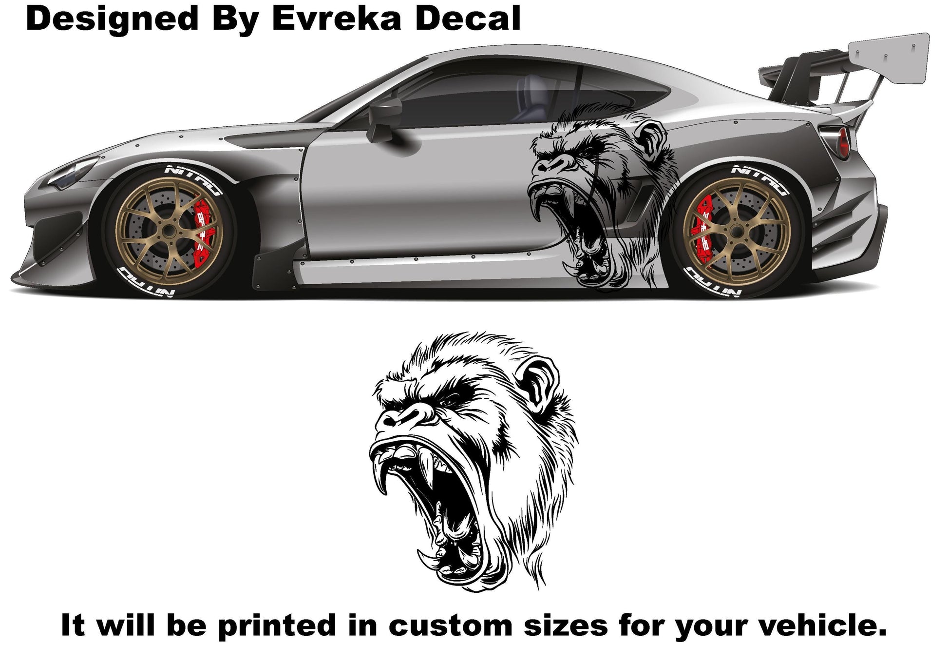 x2 Angry Gorilla Kong Sticker / Decal- INCLUDES BOTH Sides. Decal Sticker King Kong Growling Gorilla | Side of Car Graphic | Vinyl Decal | - Evreka Decal