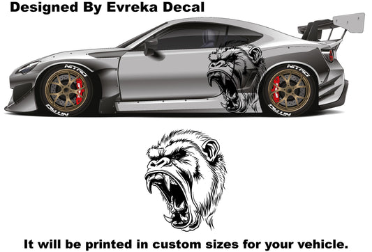 x2 Angry Gorilla Kong Sticker / Decal- INCLUDES BOTH Sides. Decal Sticker King Kong Growling Gorilla | Side of Car Graphic | Vinyl Decal | - Evreka Decal