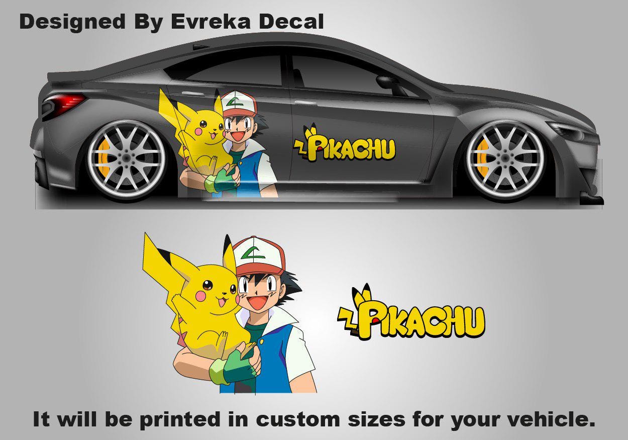 Pikachu And Ash Car Decals: Car Vinyl | Hood And Car Side Decal | Comics character, Pokemon character, Designed Car Livery, Cast Vinyl Wrap - Evreka Decal